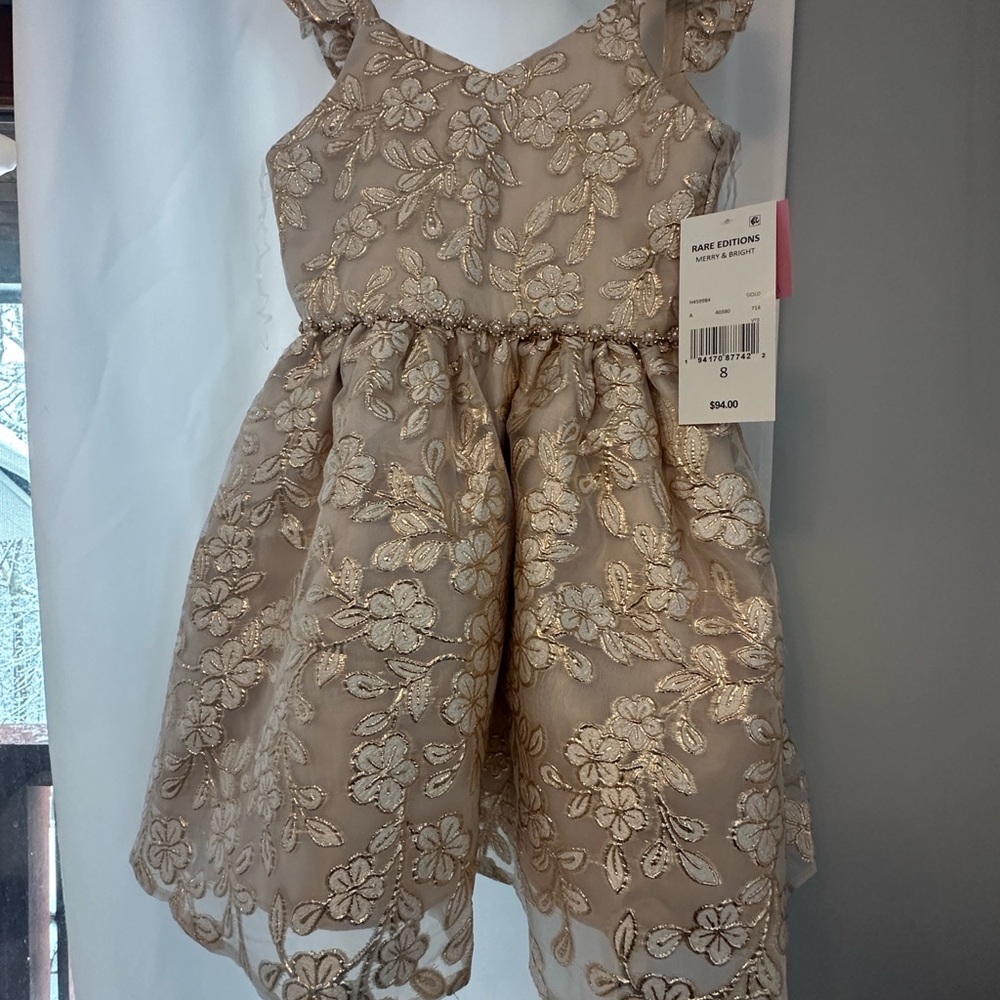 Rare editions gold floral dress size 8. New with tags